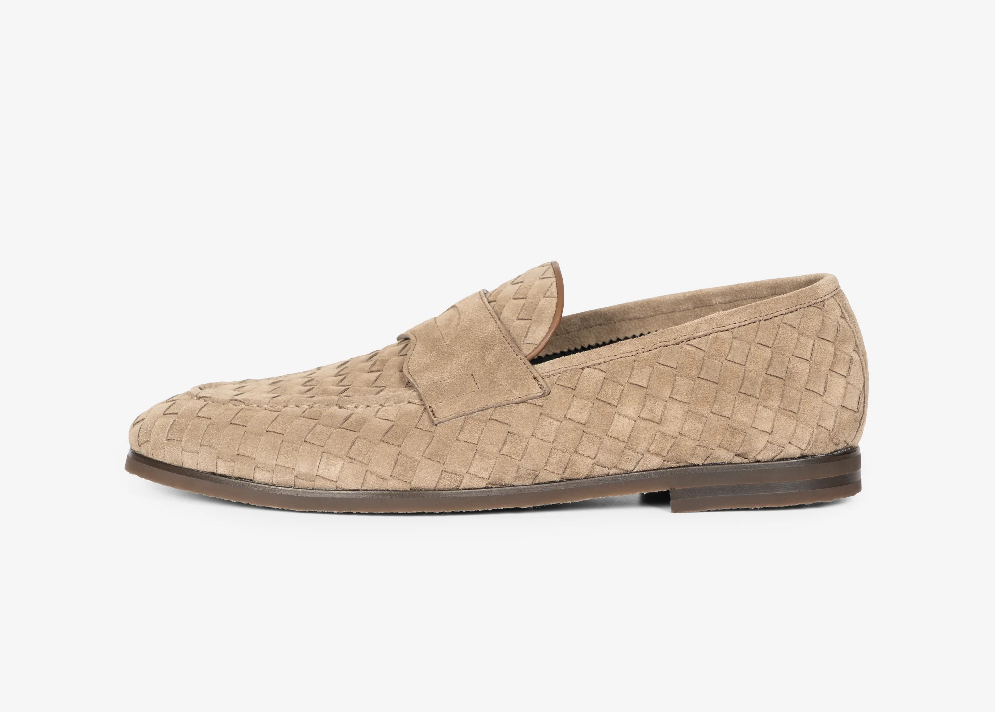 Mocassino con mascherina in suede intrecciato beige
